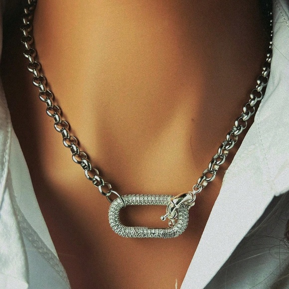 Luxe Stainless Steel Rhinestone Statement Chain Necklace
